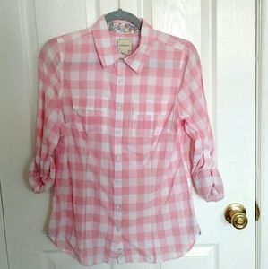 G.H. Bass & Co Gigham Button Down Top Pink White